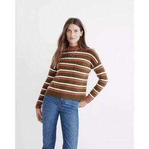 Madewell Redmond Mockneck Pocket Sweater Striped Size Large Pink Brown Green
